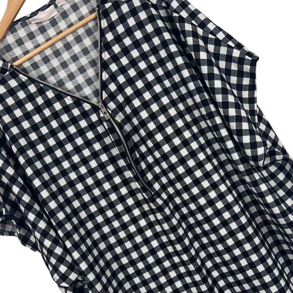 Belle by Kim Gravel Tops - BELLE by KIM GRAVEL Women's 3X Black Gingham Artsy Zip Front Top Stretchy Dolman